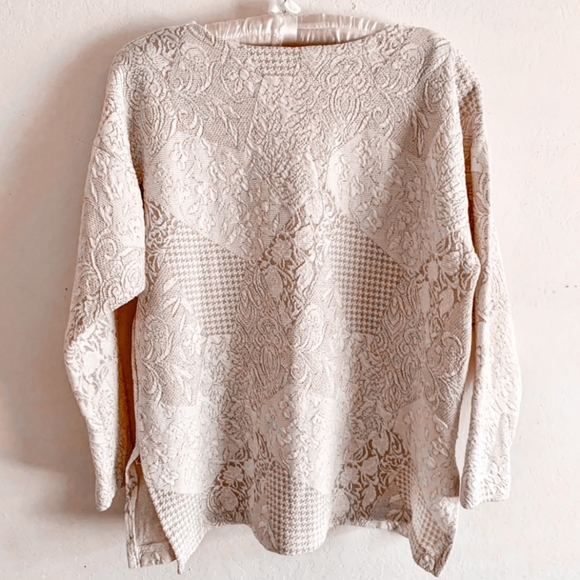 Vintage Cream & Metallic Gold Jacquard Patchwork Baroque Floral Textured Sweater - Picture 2 of 6